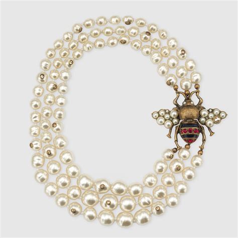 gucci pearl necklace|designer bee necklace gucci.